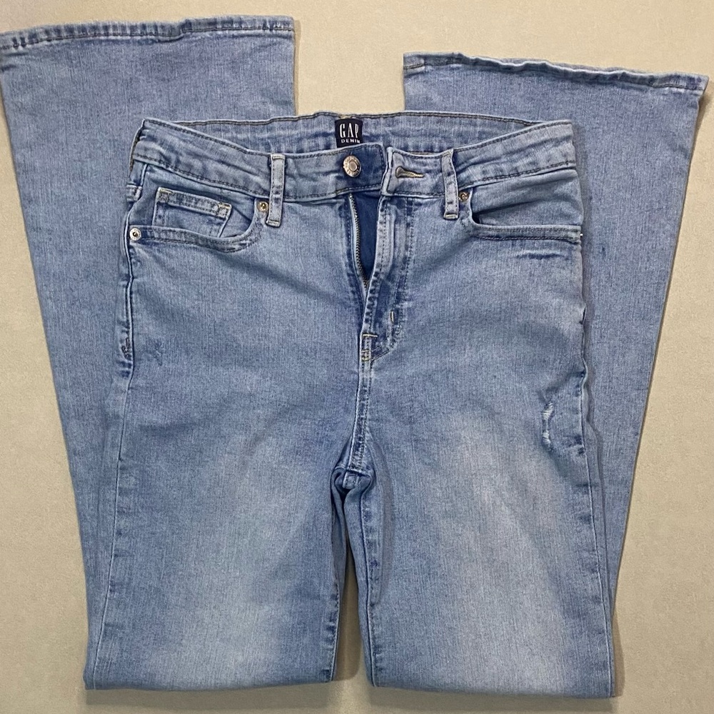 Gap 70s Flare High Rise Jeans Girls Jeans Light Wash Stretch Size 18 adjustable